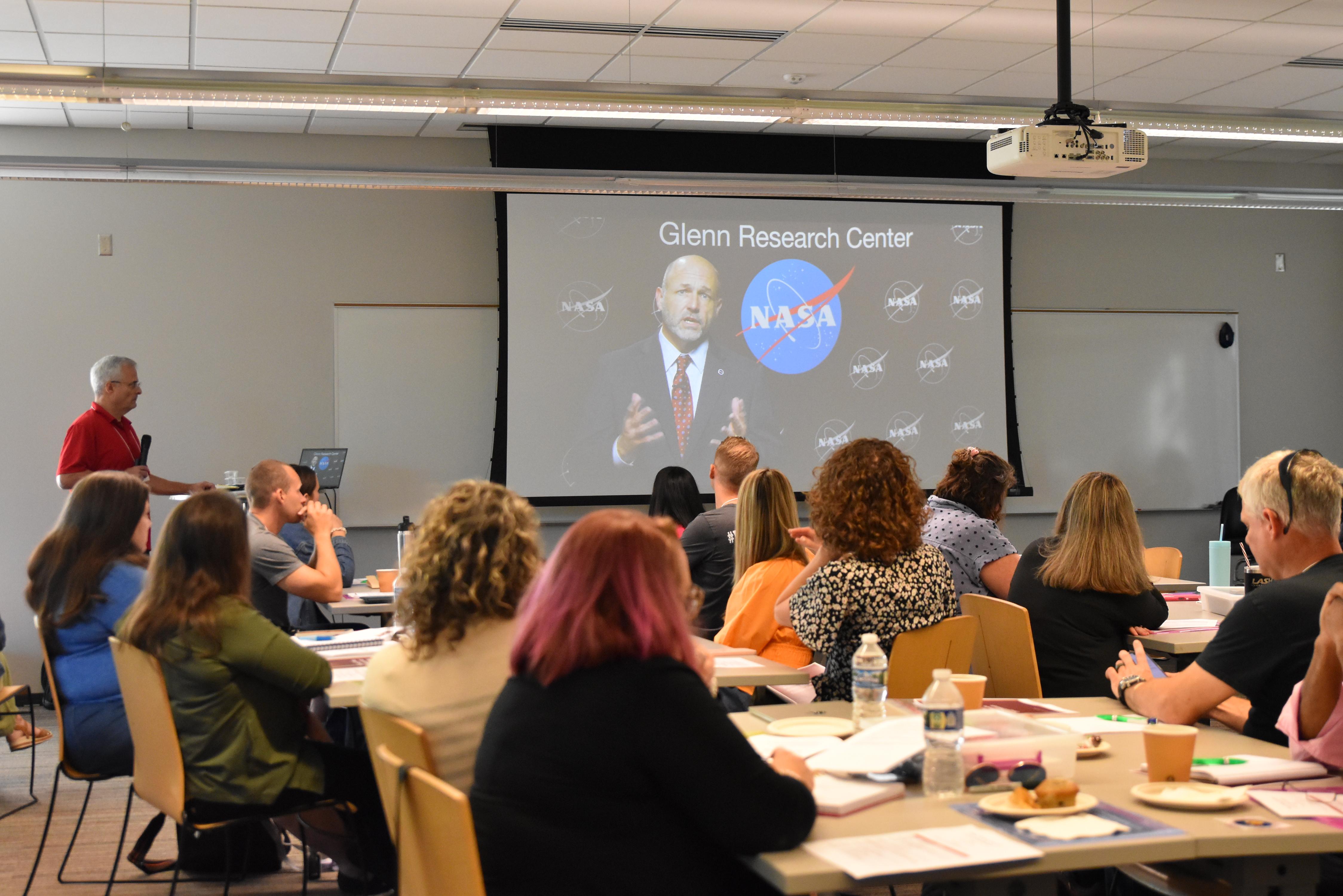 nasa glenn director jimmy kenyon speaking to participating educators