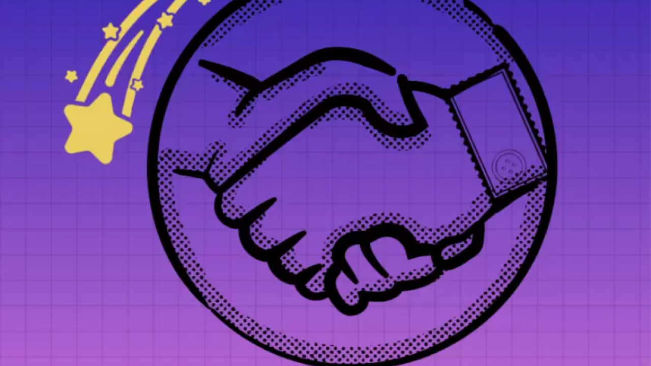 Circle with two hands shaking in the middle